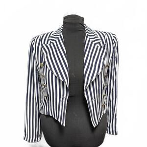 Women's Vintage Navy‎ and White Striped Cropped Blazer